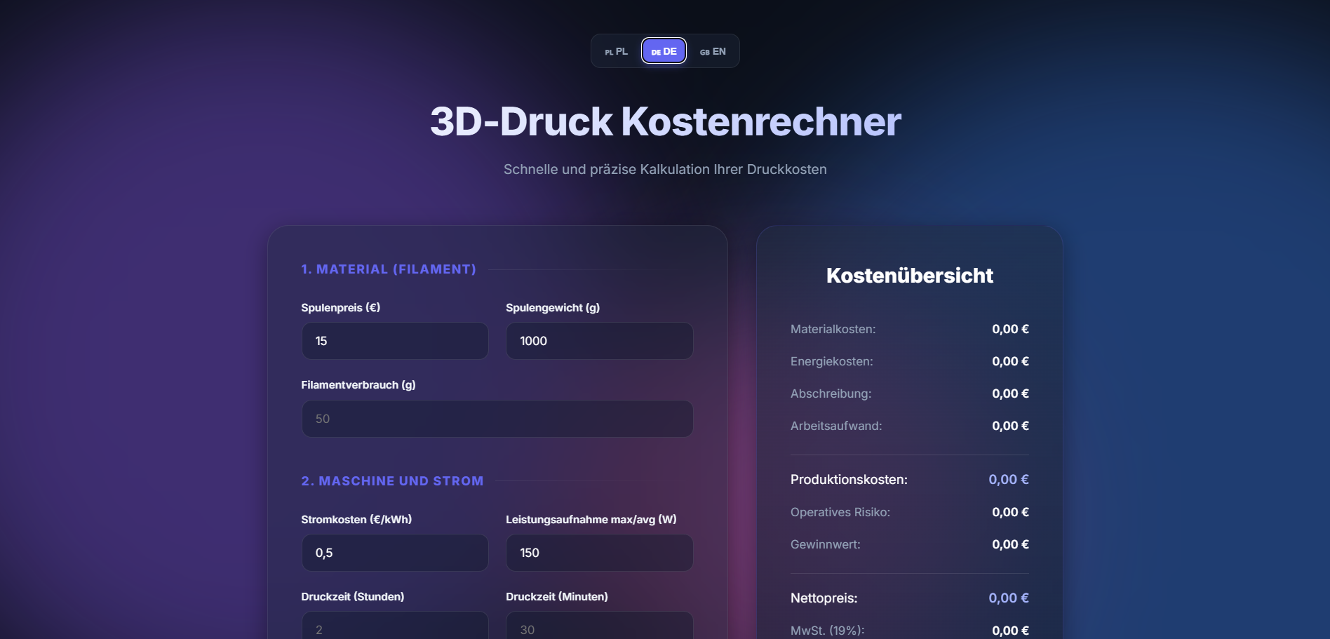 3D-Druck Kostenrechner